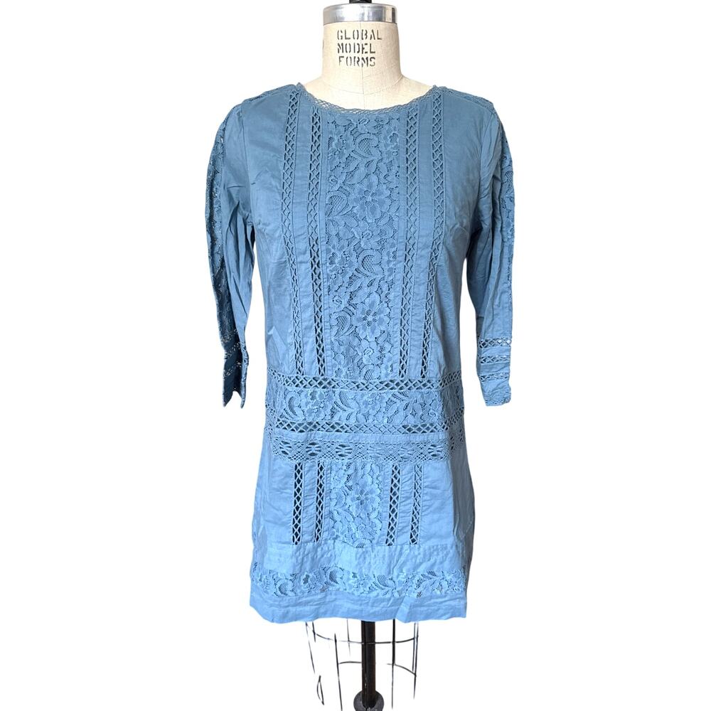 Abercrombie & Fitch Blue Sheath Lace Cotton Dress Size Medium